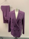 Womens, Suit, Jacket, ZARA, Plum Purple, Polyester, Solid, XS, Double Breasted, Peaked Lapel, 1 Welt Pocket, 2 Pockets, Vent At Center Back