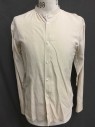 NO LABEL, Cream, Cotton, Solid, Long Sleeves, Button Front, Collarless,