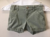 ABERCROMBIE KIDS, Sage Green, Cotton, Spandex, Solid, Girls, Dusty Sage Green, Twill,  3.5" Inseam, Cuffed Hem/Leg Openings, Elastic at Sides of Waist, Zip Fly, 4 Pockets, Has a Double (FC055542)