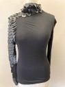 CQ BY CQ, Black, Polyester, Spandex, Solid, Scaled Faux Leather  On Right Sleeve   Leather Mock Neck CB Zip