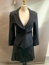 NANETTE LEPORE, Black, Viscose, Wool, Solid, Stripes, Peaked Lapel with Ribbon Waist Band  Snap-front Self Velvet Stripes