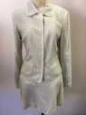 Womens, Suit, Jacket, ELIE TAHARI, White, Lt Gray, Gray, Wool, Cotton, Speckled, 8, White with Gray and Light Gray Woven, Round Collar with White Grosgrain Trim, 6 Snap Closures, 2 Pockets, Cream Lining