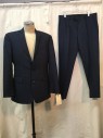 BAR III, Navy Blue, Wool, Heathered, Navy, Notched Lapel, 2 Buttons,  3 Pockets,