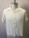 ANTO, Cream, Silk, Solid, Short Sleeve Button Front, Collar Attached, Folded Cuffs, Boxy with Short Waisted Fit, Made To Order, Period Reproduction, **Multiples