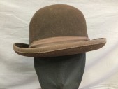 Mens, Bowler Hat 1890s-1910s, GOLDEN GATE HAT CO, Brown, Wool, 7 1/8, Grosgrain Hat Band with Bow, Felted Wool, Derby Hat, Multiples,