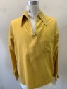 SEARS, Mustard Yellow, Poly/Cotton, Solid, Split V-neck, Collar Attached, Long Sleeves, Pullover, 1 Pocket,
