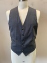 CRICKETEER, Dk Gray, Wool, V-N, Single Breasted, Button Front, Belted Back