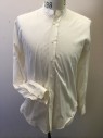 N/L, Ivory White, Cotton, Solid, Long Sleeves, Button Front, Band Collar, Plain Cuffs