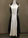 Womens, Sci-Fi/Fantasy Dress, N/L, Black, White, Polyester, Cotton, Solid, Color Blocking, W:30, B:34, Sleeveless, High Neck, Button On White Cotton Panel (Separate Piece) That Attaches At Neck And Hangs Down To Floor, Self Ties At Side, Floor Length Hem. 2 PIECE