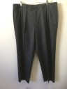 RALPH LAUREN, Dk Gray, Wool, Solid, Double Pleated, Button Tab Waist, Zip Fly, 4 Pockets, Straight Leg