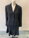 JONES NY, Black, Acetate, Polyester, Solid, Collar Attached Notched Lapel, 2 Button Front, Broken Stripes & Pinstripes