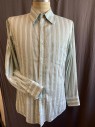 CEGO New York, White, Aqua Blue, Sage Green, Cotton, Stripes - Vertical , Made To Order, Long Sleeves, Collar Attached, Button Front, 1 Pocket,