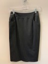 ANNE KLEIN, Black, White, Polyester, Viscose, Stripes - Pin, F.F, Top Pockets, Zip Back, Hem Below Knee, Pleated Panel at Lower Back Hem