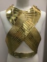 Mens, Historical Fict. Breastplate , MTO, Gold, Leather, Geometric, 38-42, Sexy Male Egyptian, Leather Chromed in Bright Gold, Adjustable Buckles at Shoulders and Back Waist, Fits 38 to 42 Chests, Multiples