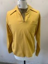 SEARS, Mustard Yellow, Poly/Cotton, Solid, Split V-neck, Collar Attached, with Brown Knit Underlayer, Pullover, Long Sleeves, 1 Pocket,