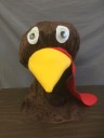 Unisex, Walkabout, Brown, White, Red, Black, Polyester, L200FOAM, Solid, Turkey Walkabout Head, Brown Velour with Yellow Jersey Covered Foam Beak, White Felt with White Plastic Googly Eyes, Red Felt Hanging Wattle, Open Face, Built on Baseball Cap, Thanksgiving