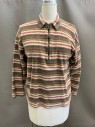 BUGLE BOY, Beige, Brown, Maroon Red, Dk Green, Cotton, Stripes - Horizontal , Pullover, C.A., 1/4 Zip Front