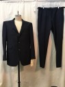VITALE BARBERIS, Navy Blue, Wool, Solid, Navy, Peaked Lapel, Collar Attached, 3 Buttons,  4 Pockets,