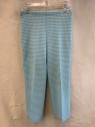 Womens, 1970s Vintage, Piece 2, CATALINA, Lt Blue, White, Synthetic, Houndstooth, Pants, Capri Length, Elastic Waist **Brown Stains on Leg
