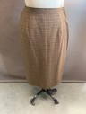 MICHAEL KORS , Lt Brown, Brown, Wool, Glen Plaid, Side Zipper, Pencil, Hem Below Knee