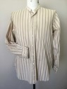 N/L, Cream, Red, Black, White, Cotton, Stripes - Pin, Stripes - Vertical , Working Class Shirt, Long Sleeve Button Front, Band Collar, Body Is Pinstripe, Collar Is Solid White, Multiple,