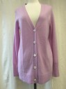 BLOOMINGDALES, Lilac Purple, Cashmere, Solid, V-N, B.F., L/S, Rib Knit Cuffs And Waistband,