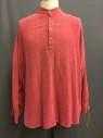 N/L, Red, Cotton, Solid, 4 Buttons, Collar Band, Long Sleeves, Aged/Distressed,  Multiple, Old West