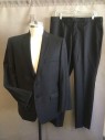 CALVIN KLEIN, Black, Wool, Solid, 2 Buttons,  Single Breasted, 1 Welt Pocket, 2 Pockets with Flaps. 2 Vent Slits at Back