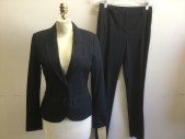 YESSICA, Navy Blue, Gray, Polyester, Viscose, Stripes - Pin, 2 Buttons,  Peaked Lapel, 3 Pockets,