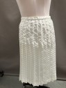 Womens, 1980s Vintage, Skirt, TAN F JAY, Ivory White, Polyester, Solid, W 30, Jacquard, Scales, Drop Pleated Skirt, Side Zip