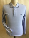 BROOKS BROTHERS, Baby Blue, Navy Blue, Cotton, Solid, Collar Attached with 2 Navy Stripes, 3 Button Front, Long Sleeves, Side Split Back Hem,