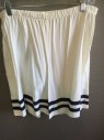 PUCCINI, White, Navy Blue, Rayon, Solid, Stripes, Shorts, 2 Navy Stripes at Leg Openings, Elastic Waist, 5" Inseam,