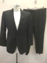 HUGO BOSS, Black, Wool, Solid, Single Breasted, Notched Lapel, 2 Buttons, 3 Pockets, Slim Fit, Solid Black Lining
