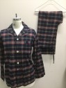 BROOKS BROTHERS, Navy Blue, Red, Cream, Green, Cotton, Plaid, Long Sleeves, Button Front, Collar Attached, 1 Pocket,