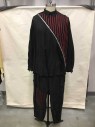 Mens, 1990s Vintage, P1, M.T.O., Black, Red, Polyester, Rayon, Solid, 32, 16, Shirt - L/S, C.A., Large Scale Diagonal Zipper At Front. Quilted Upper Front With Red Rat Tail Vertical Lines, Velcro Adjustable Necklines, Padded Elbows, Zipper Detail At Cuffs, Multiples,
