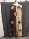 Mens, Historical Fiction Tabard, M.T.O, Tan Brown, Plum Purple, Linen, Cotton, 42/44, Medieval Soldier Tabard Jewel Neck with Slit Center Front, & Center Back, Cross Shaped Appliqué, Made To Order, Multiples