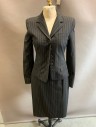 ANNE KLEIN, Black, White, Polyester, Viscose, Stripes - Pin, Notched Lapel, Single Breasted, 6 Button, 3 Pocket