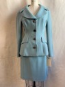 Womens, Suit, Jacket, DOLCE & GABBANA, Dusty Blue, Wool, Solid, B34 , Notched Lapel, Collar Attached, Darted Detail, 2 Flap Pockets