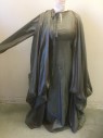 Womens, Sci-Fi/Fantasy Piece 1, N/L MTO, Brown, Lt Blue, Polyester, Speckled, W:30, B:38, ALIEN PRINCESS DRESS: Ballet Neck with Open V, Sheer Material Inset at Vneck ,  Long Sleeves, Empire Waist, Back Snaps