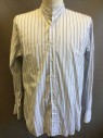 Mens, Shirt, MTO, White, Lt Blue, Multi-color, Cotton, Stripes - Pin, Slv:35, N:15.5, White with Light Blue/Navy/Gray Vertical Stripes/Pinstripes of Various Widths, L/S, B.F., Band Collar, No Pocket, Short French Cuffs, MULTIPLES