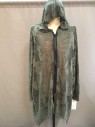 Mens, Jacket, Olive Green, Polyester, Abstract , Camouflage, 2XL, Extra Long, Zip Front, Hooded, 2 Pockets, Sheer Burnout Camo Design, Slinky Fabric, Post Apocalyptic, Double