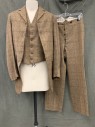 MTO, Lt Brown, Dk Brown, Wool, Tweed, Grid , Single Breasted, Notched Lapel, 3 Pockets, Cutaway Front,