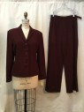 ANN TAYLOR, Red Burgundy, Wool, Nylon, Solid, Burgundy, Notched Lapel, Collar Attached, 2 Buttons,  2 Pockets,