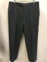 HUGO BOSS, Charcoal Gray, Lt Gray, White, Wool, Stripes - Vertical , Pants, Flat Front, Zip Front, 4 Pockets