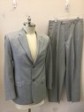 GB BARONI, Lt Gray, Wool, Solid, Streaked Pattern, Single Breasted, Notched Lapel, 2 Buttons, 3 Pockets, Solid Gray Lining