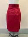 YVES SAINT LAURENT, Red Burgundy, Cotton, Silk, Pencil Skirt, Faux Belt Loops At Waist, Hem Below Knee, Zip Back, Horizontal Woven Work on Lower Half