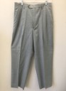 GB BARONI, Lt Gray, Wool, Solid, Streaked Pattern, Double Pleated, Button Tab Waist, Zip Fly, 4 Pockets, Relaxed Leg