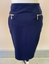 TOMMY HILFIGER, Navy Blue, Polyester, Rayon, Solid, Zipper Pockets, Kick Pleat in Back