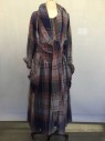 Womens, 1980s Vintage, Top, NORMA KAMALI, Navy Blue, Brown, Heather Gray, Synthetic, Plaid, B:42, S, Stripe Textured, V-neck, Long Sleeves, Attached Scarf