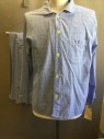 CLUB ROOM, Blue, Navy Blue, White, Black, Cotton, Plaid - Tattersall, Long Sleeves, Button Front, Blue Navy White and Black Plaid, Left Breast Pocket